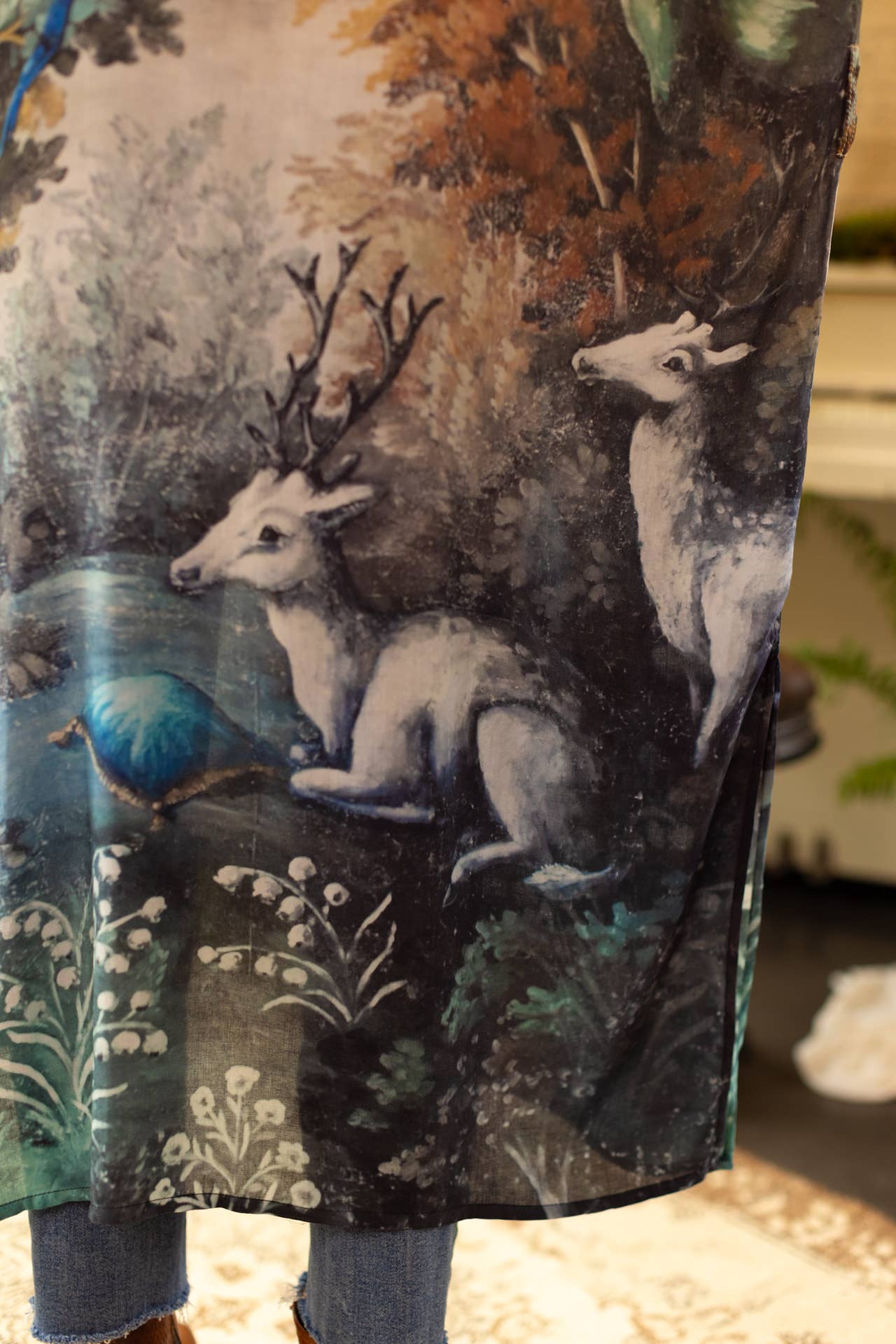 Theatre of Dreams Long Kimono Robe w/ Deer and Forest