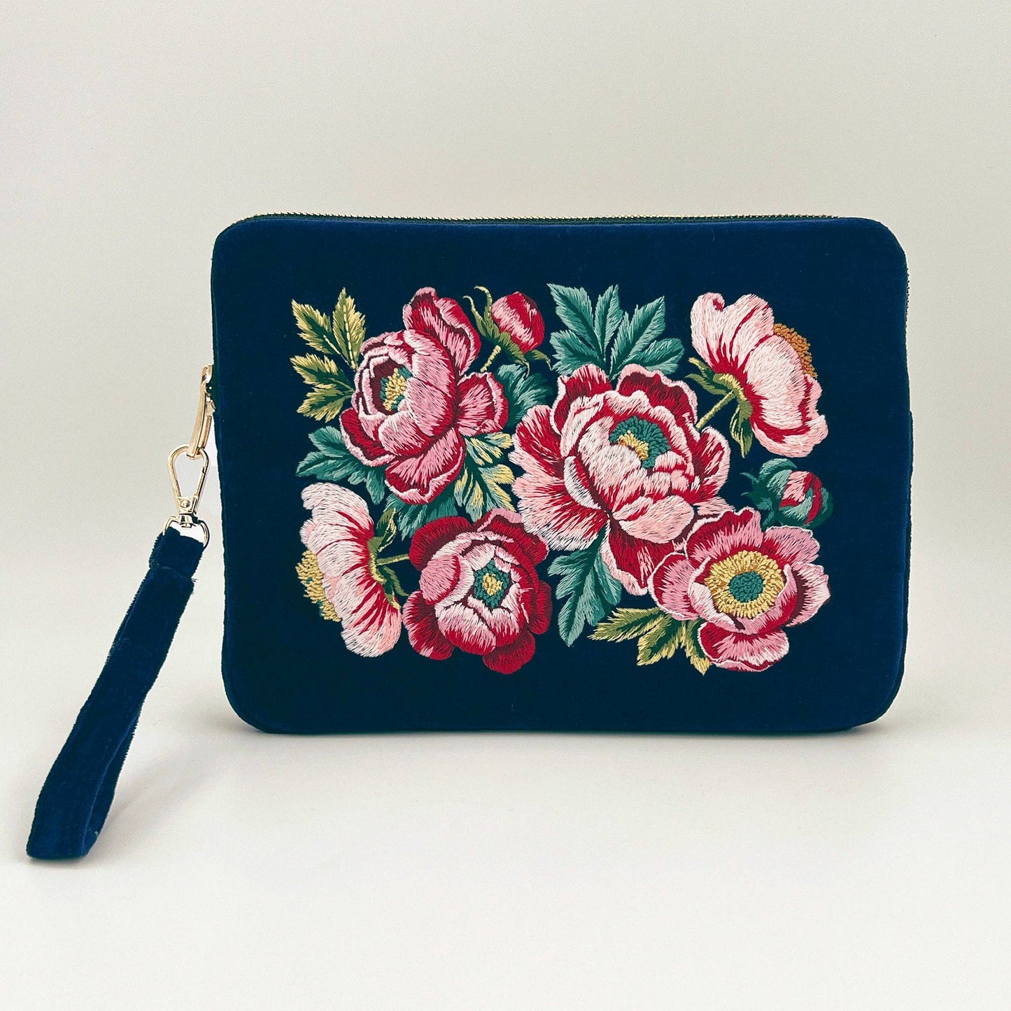 Peony - Prosperity Embroidered Velvet Everything Pouch