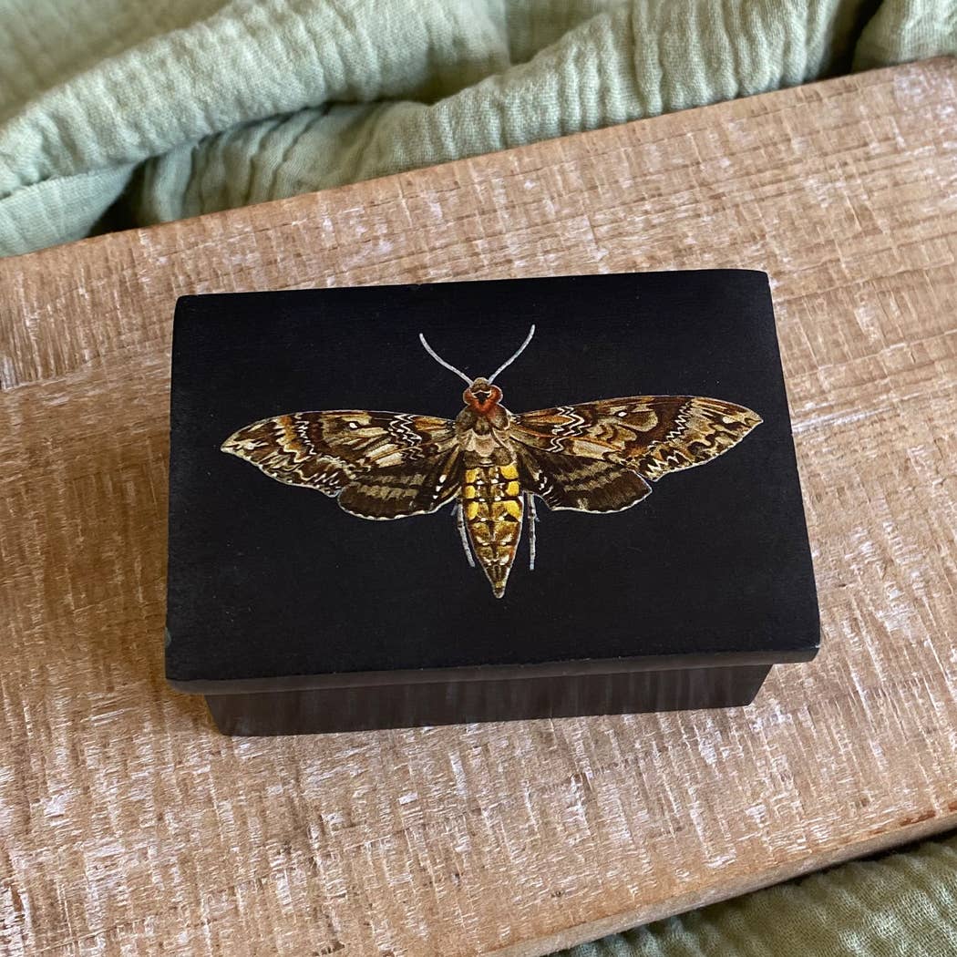 3" Hawk Moth Black Soapstone Trinket Jewelry Box