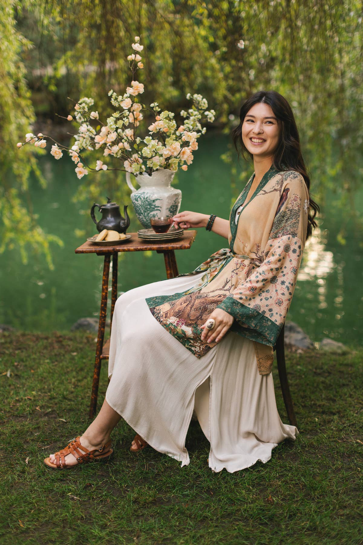 Fable Matinée Duster Kimono w/ Deer and Moon