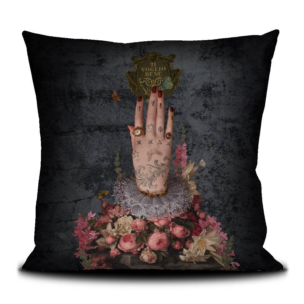 Mano Poderosa Velvet Pillow by Voglio Bene 20x20”)