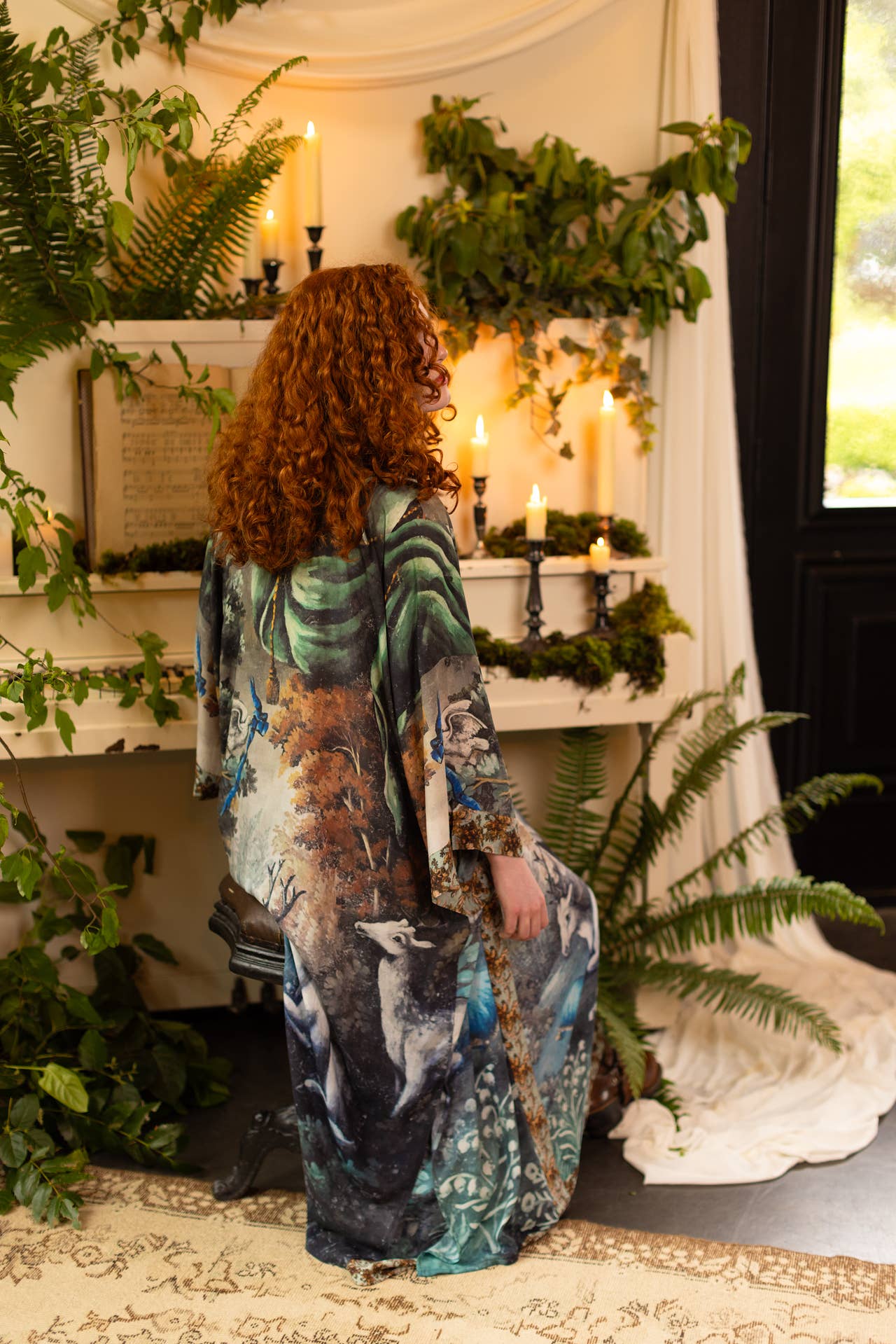 Theatre of Dreams Long Kimono Robe w/ Deer and Forest