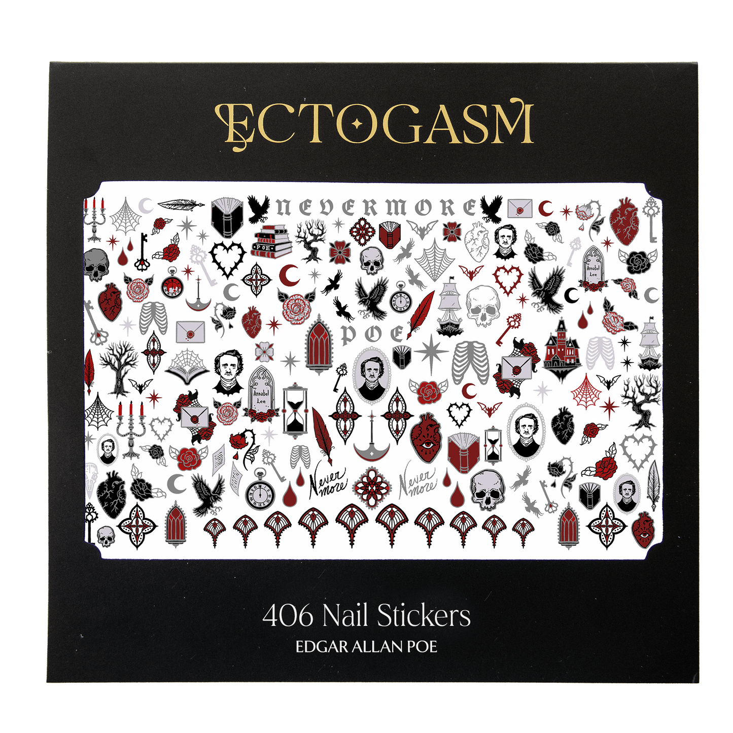 Edgar Allan Poe Silver Nail Stickers by Ectogasm