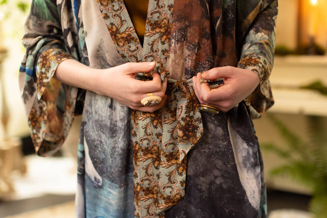 Theatre of Dreams Long Kimono Robe w/ Deer and Forest