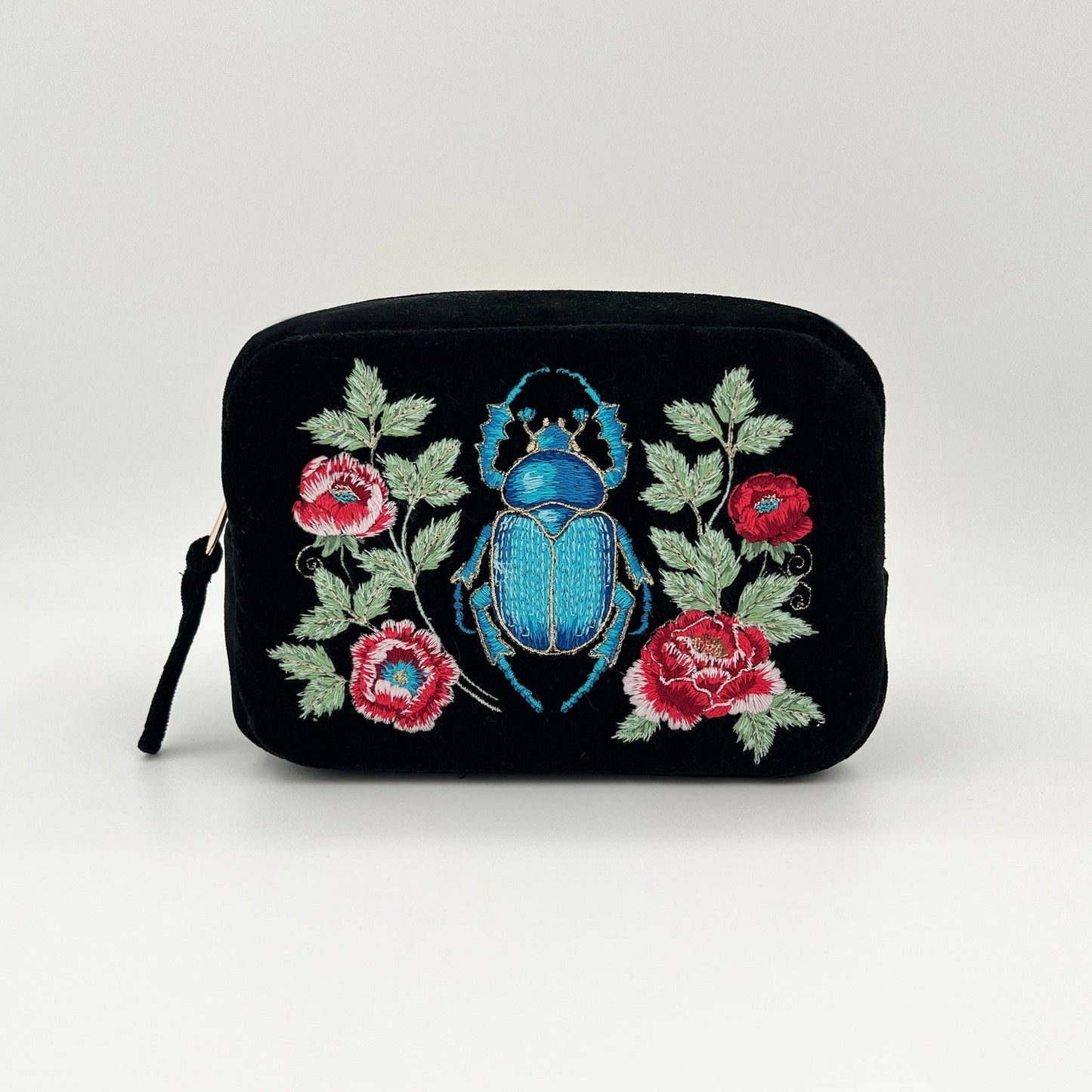 Beetle and Flowers - Sanctuary Embroidered Velvet Makeup Bag