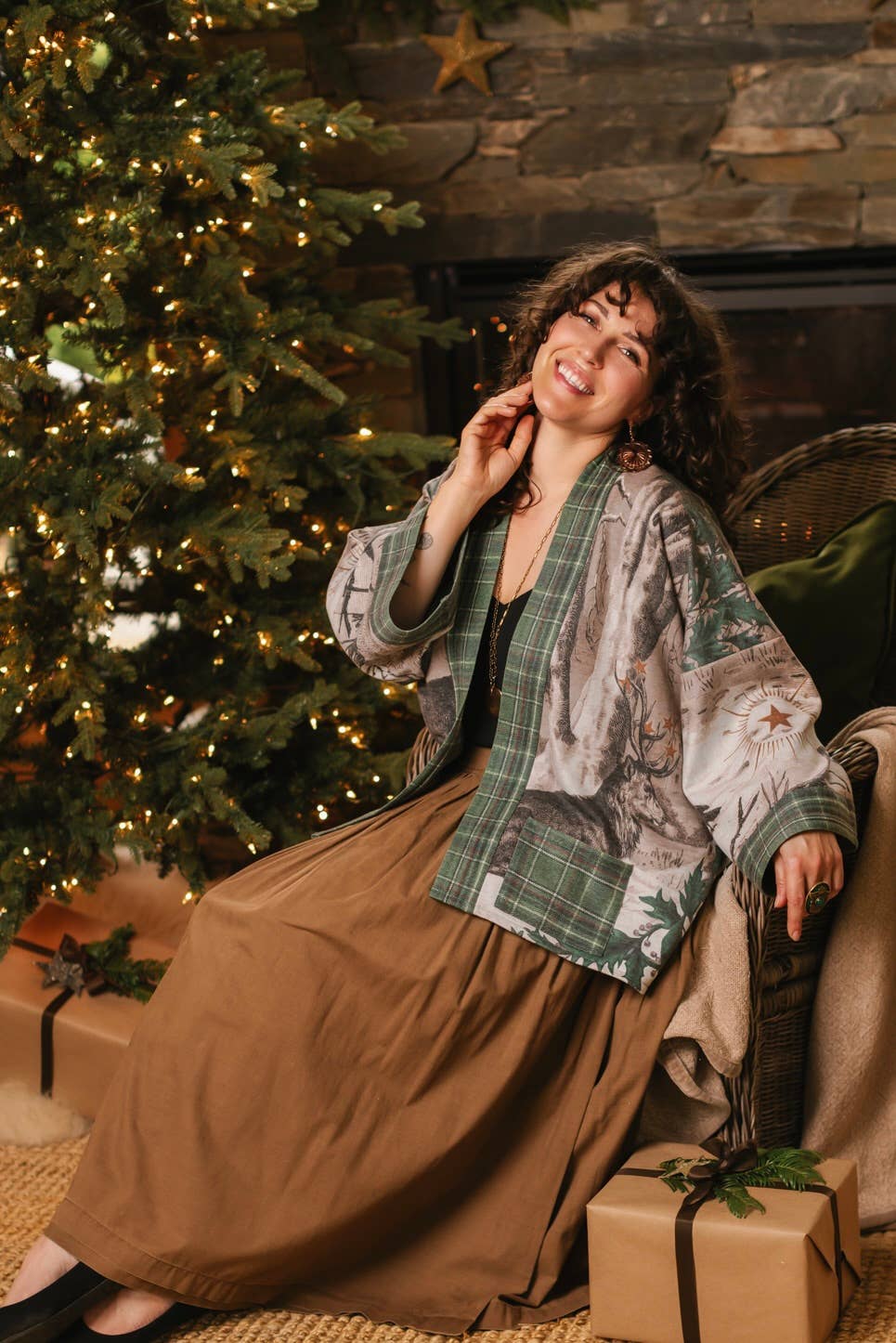 Winter Wish Christmas Fleece Cottage Cardigan Kimono Jacket