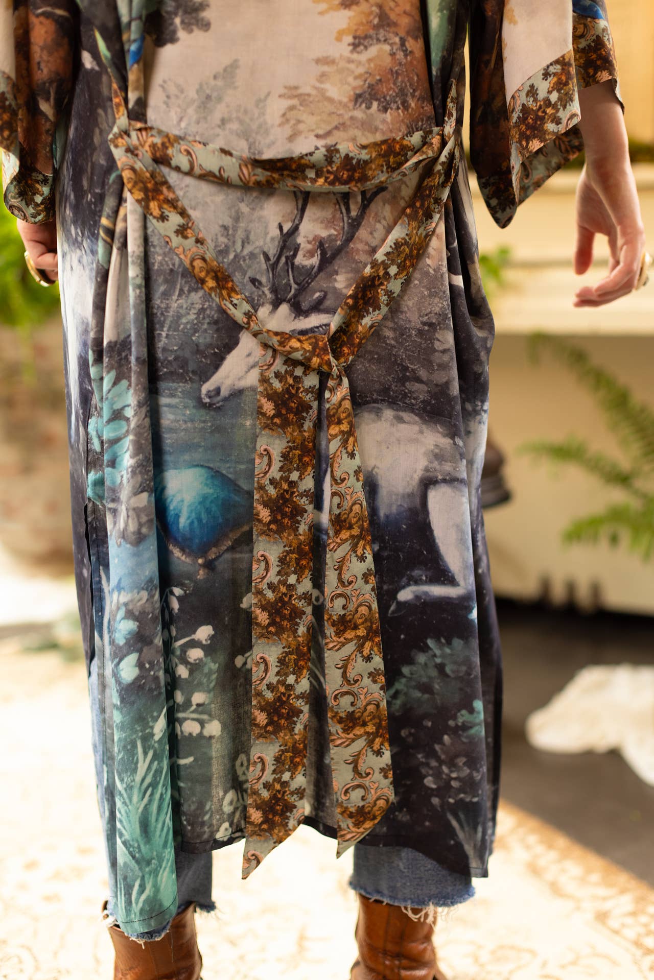 Theatre of Dreams Long Kimono Robe w/ Deer and Forest