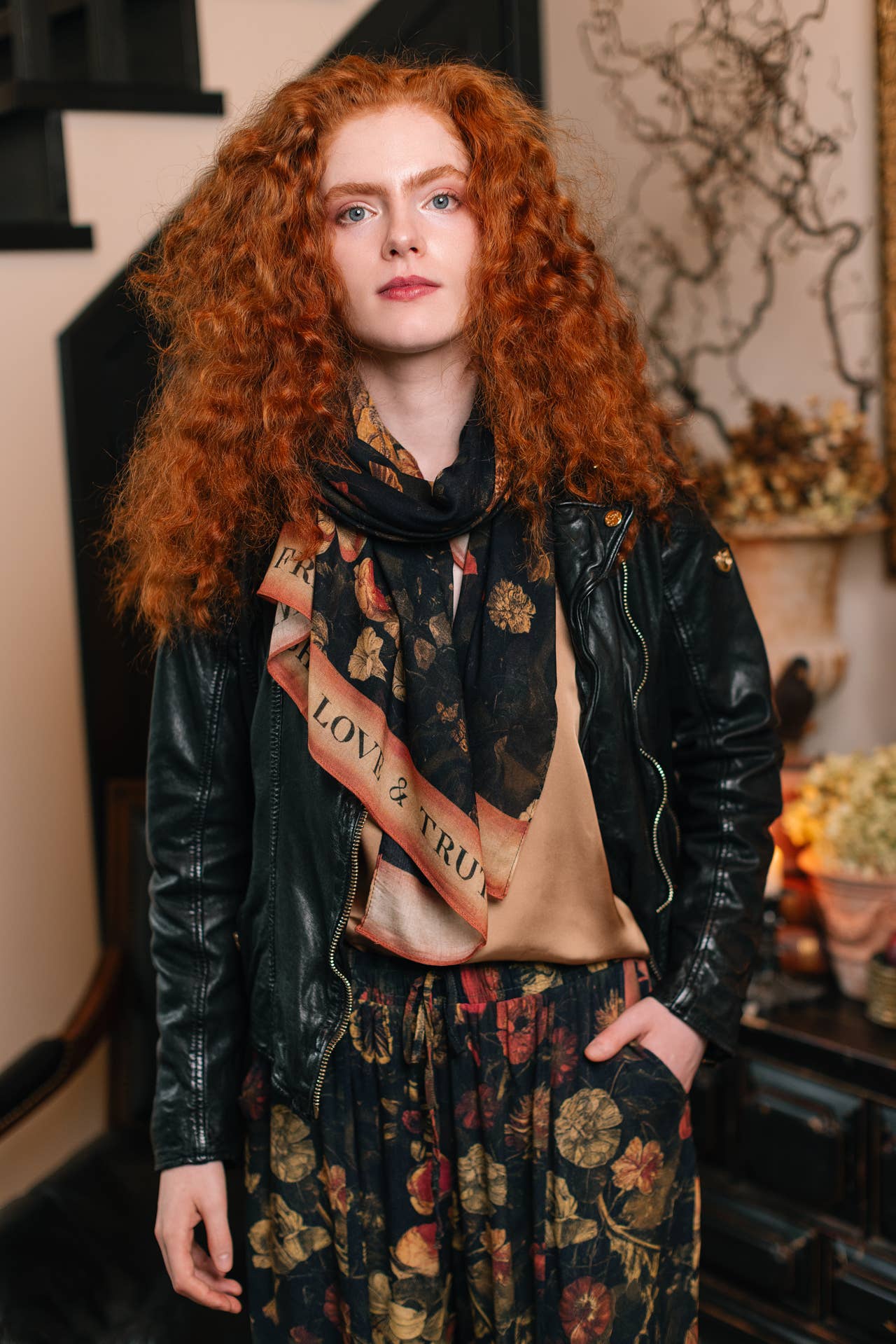 Heart of Gold Scarf w/ Swallows & Sacred Heart