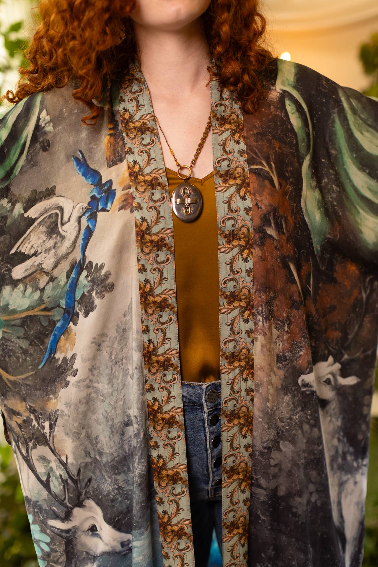 Theatre of Dreams Long Kimono Robe w/ Deer and Forest