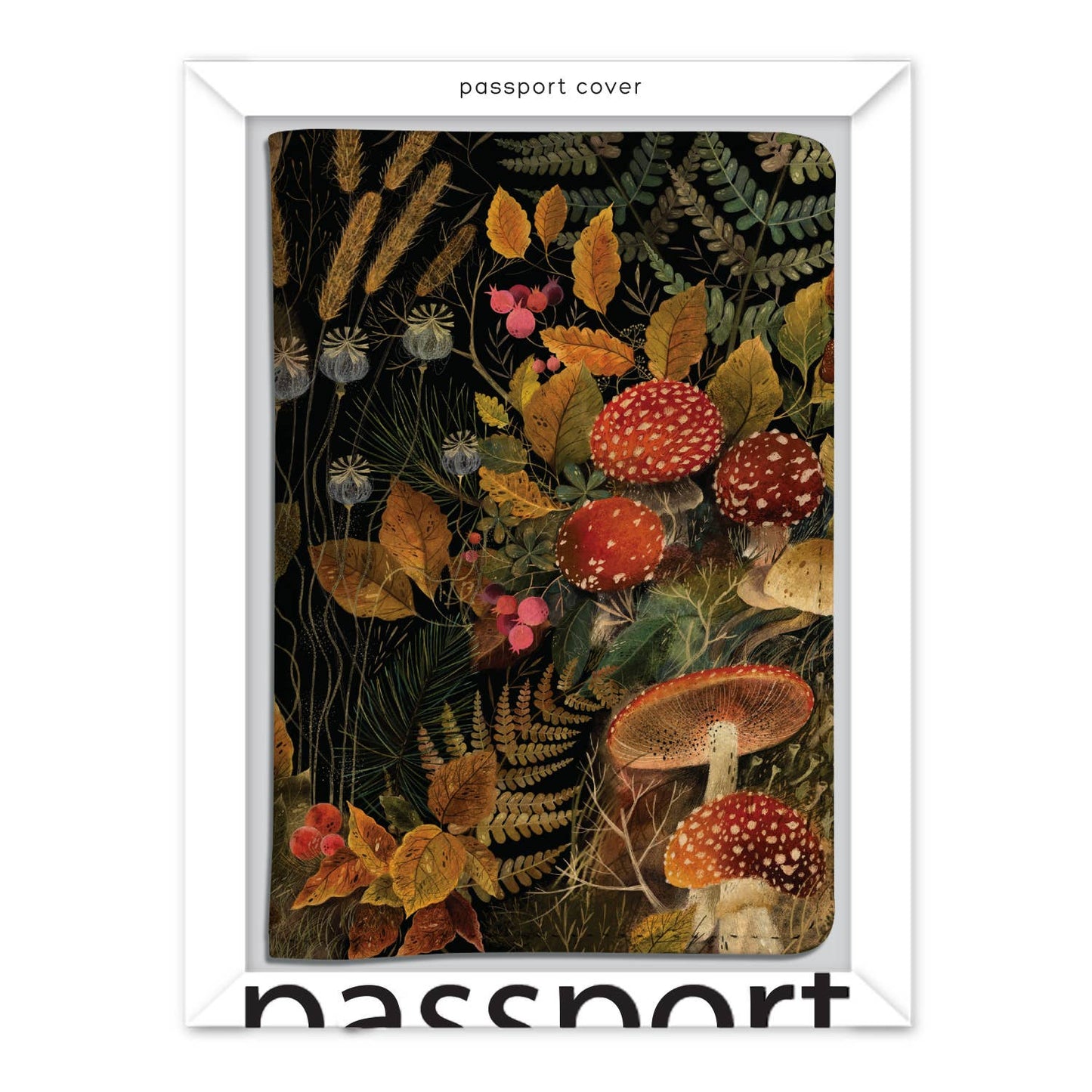 Forest Mushrooms Vegan Leather Passport Cover