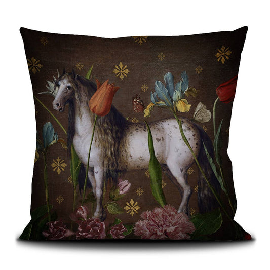Jolly - Horse & Flowers Velvet Pillow by Voglio Bene