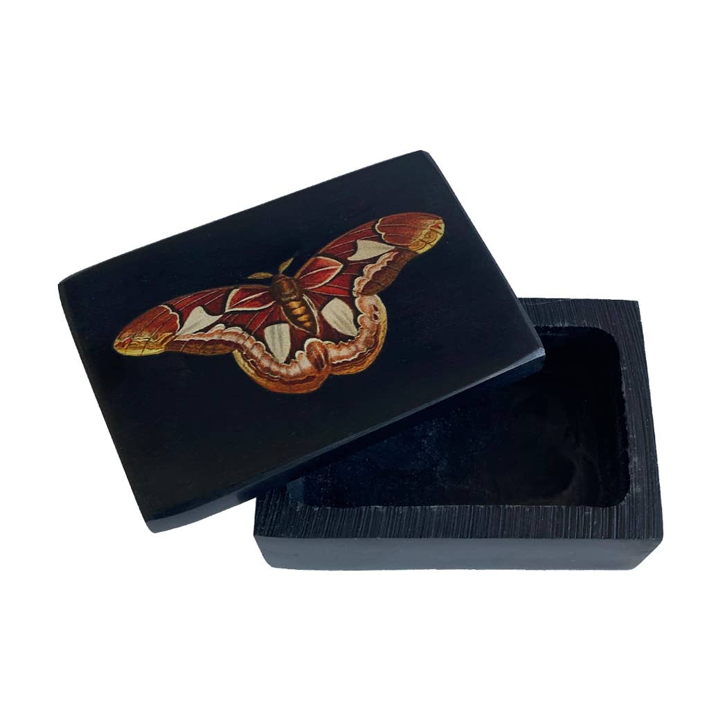 Atlas Moth Black Soapstone Trinket Box