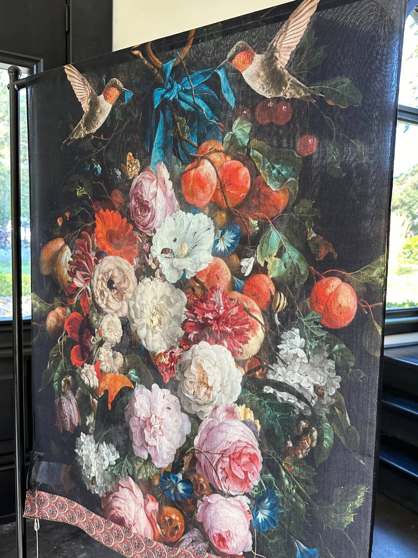 Flight of Fancy Floral Scarf with Hummingbirds
