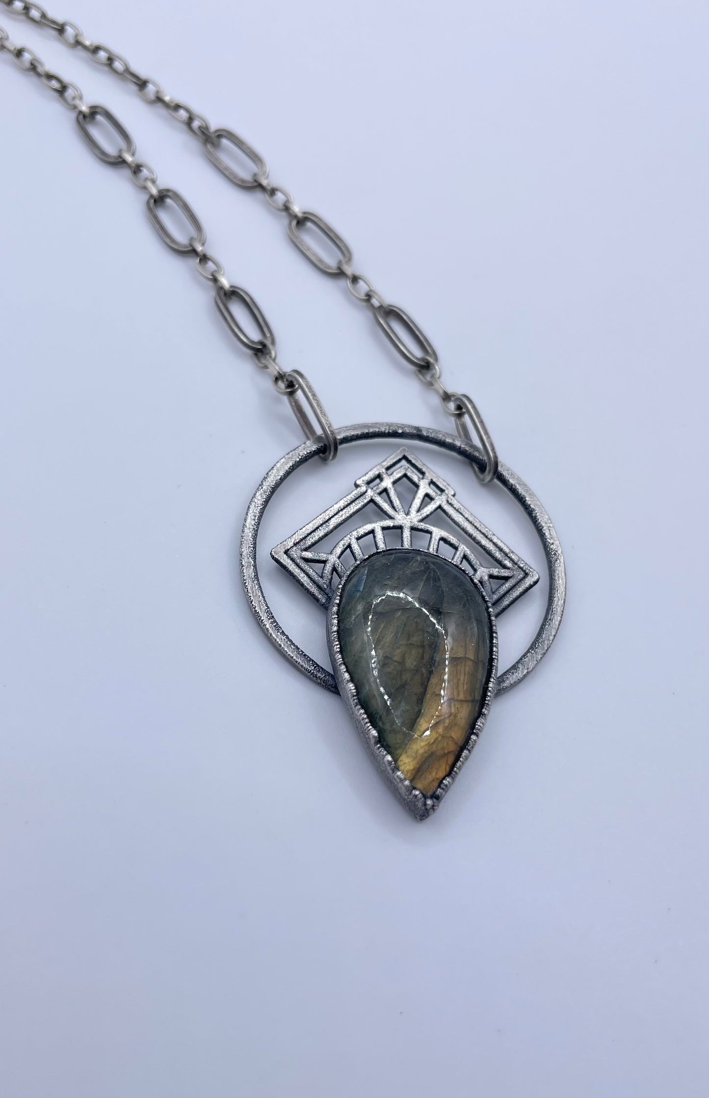 Labradorite and Sterling Silver Diamond Pattern Necklace by Inex Jewelry