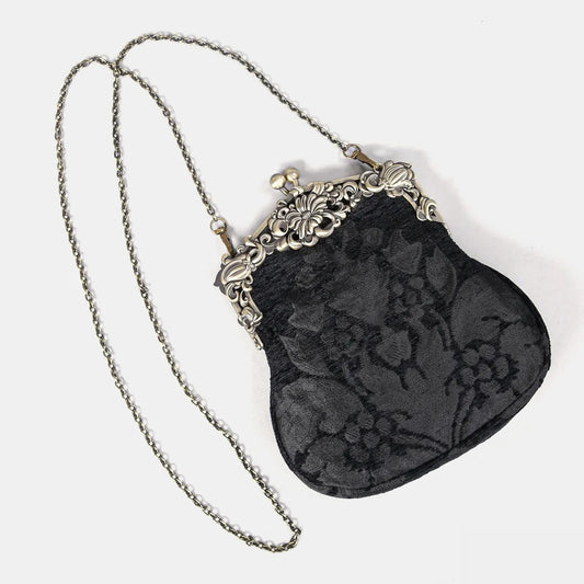 Victorian Blossom Black/Black Chatelaine Purse Large