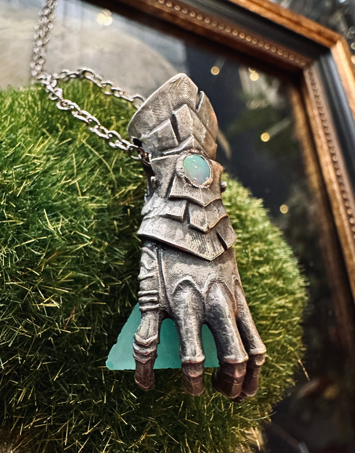Abaddon Gauntlet with Uranium Glass Necklace in Sterling Silver by Julian the 2nd