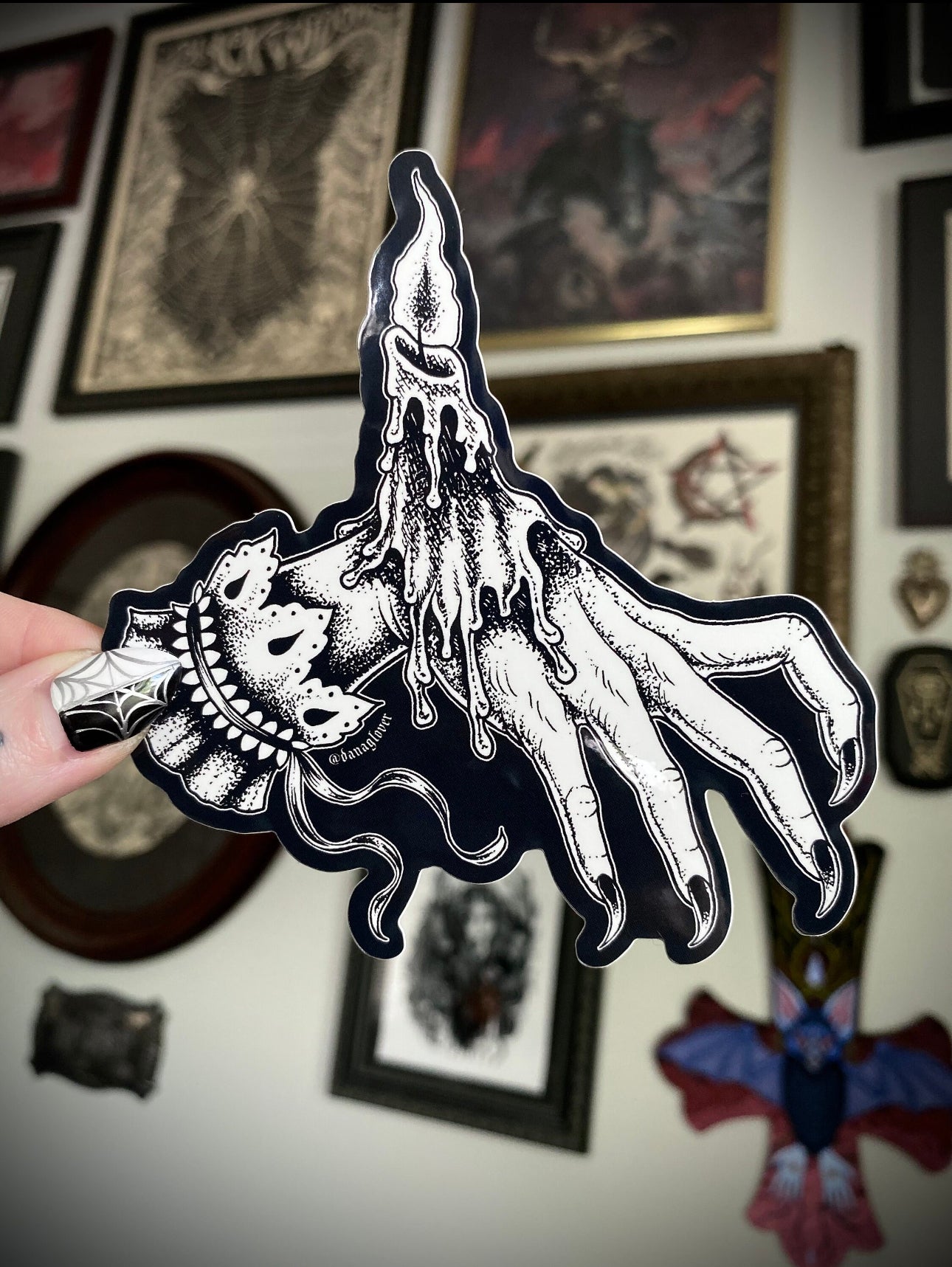 Vampire Hand with Melting Candle Vinyl Sticker by Salem Artist Dana Glover