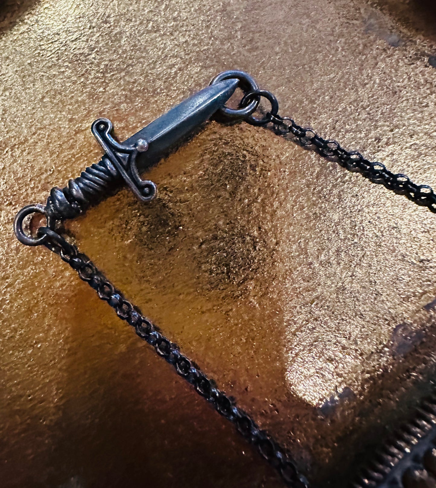 Orange CZ Sterling Silver Sword Clasp Necklace by Julian the 2nd