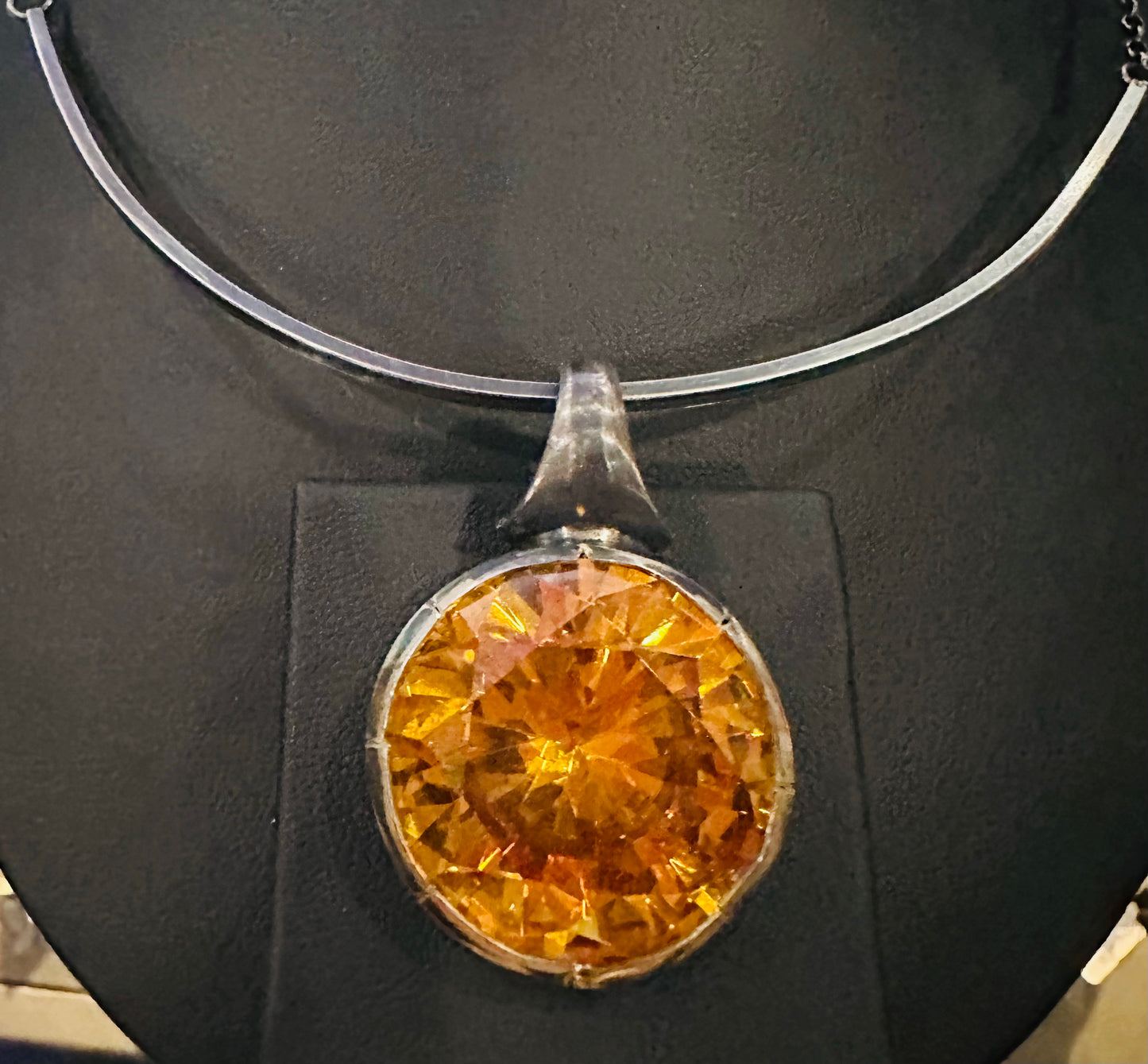 Orange CZ Sterling Silver Sword Clasp Necklace by Julian the 2nd