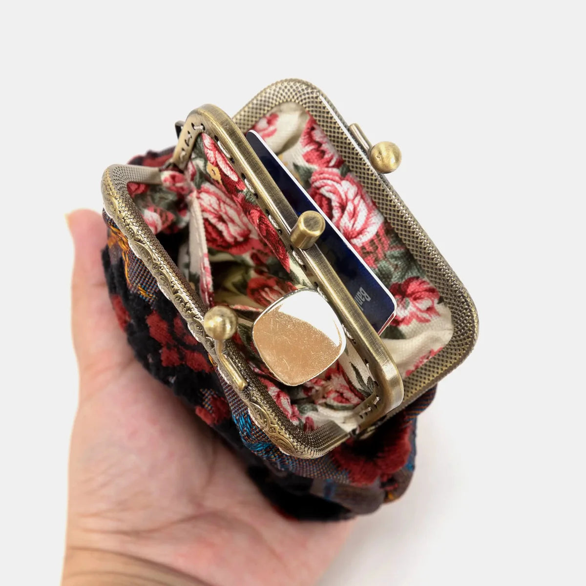 Burnout Velvet Revival Sephia Double Kiss Clasp Coin Purse