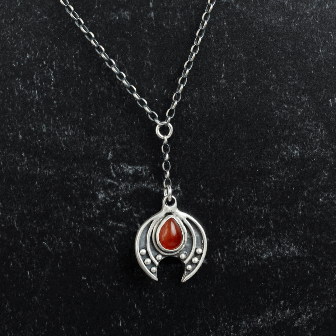 Crescent Moon Lariat Necklace // Carnelian