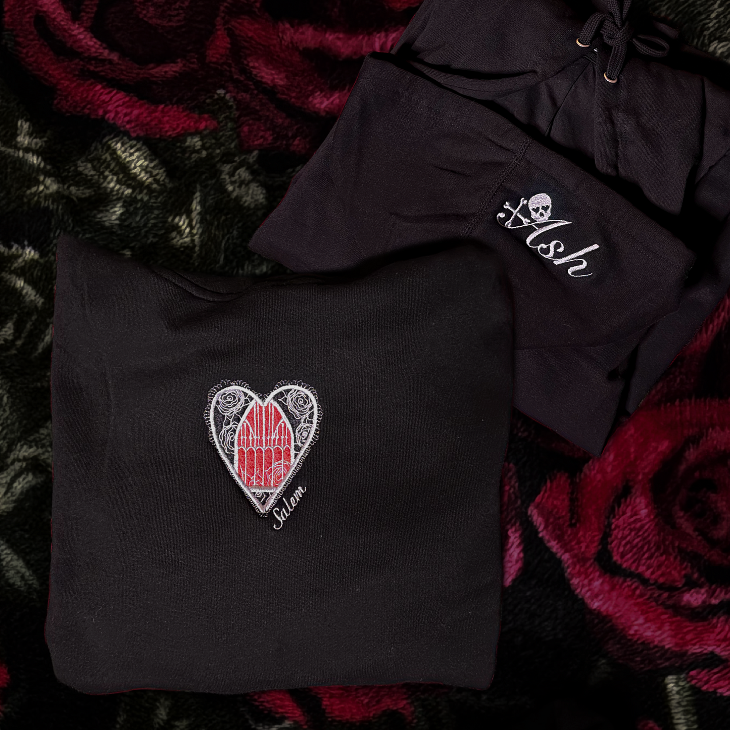 Midnight Salem Heart Embroidered Hoodie by XO Ash