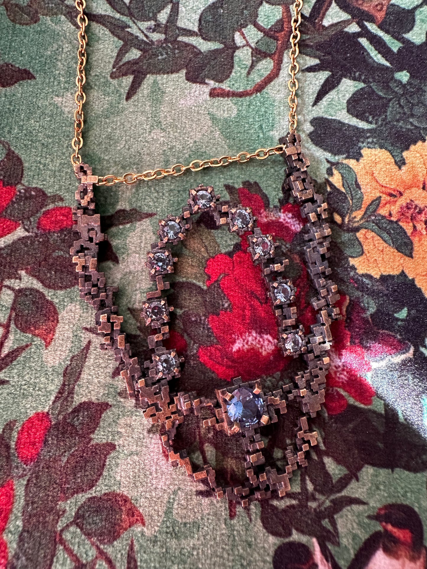 8 Bit Space Ship Necklace in Bronze & Lab Spinel by Julian the 2nd