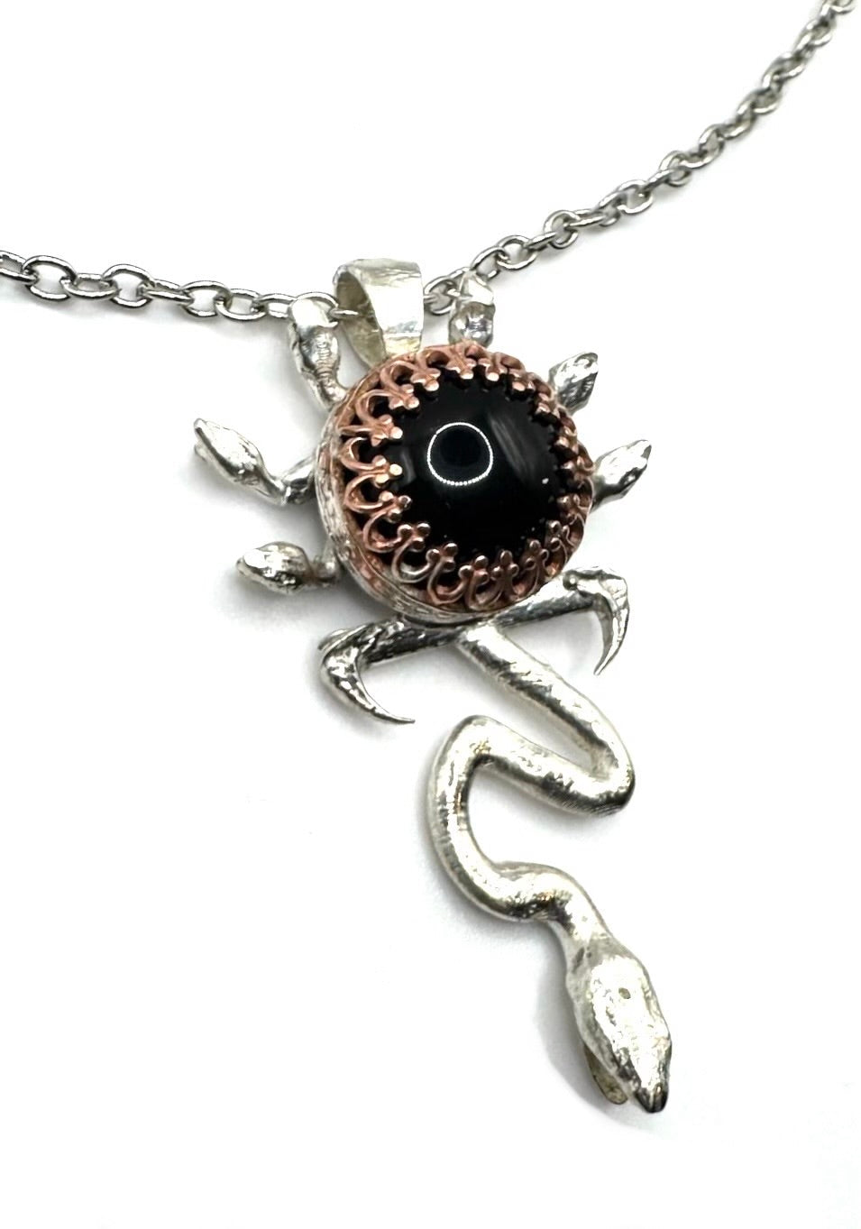 Medusa’s Protection Ankh Necklace with Black Onyx in Sterling Silver by Julian the 2nd