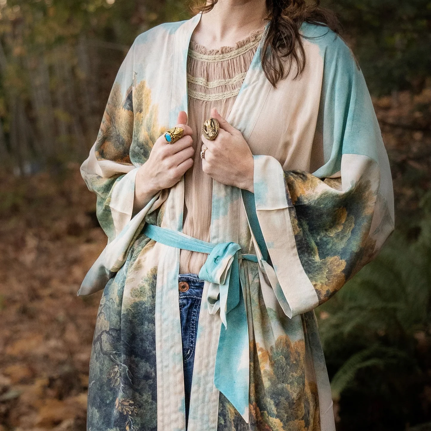 Awakening Opera Duster Kimono Robe w/ Landscape and Eagle