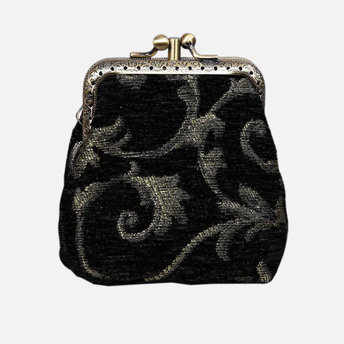 Vintage Scroll Black/Gold Double Kiss Clasp Coin Purse