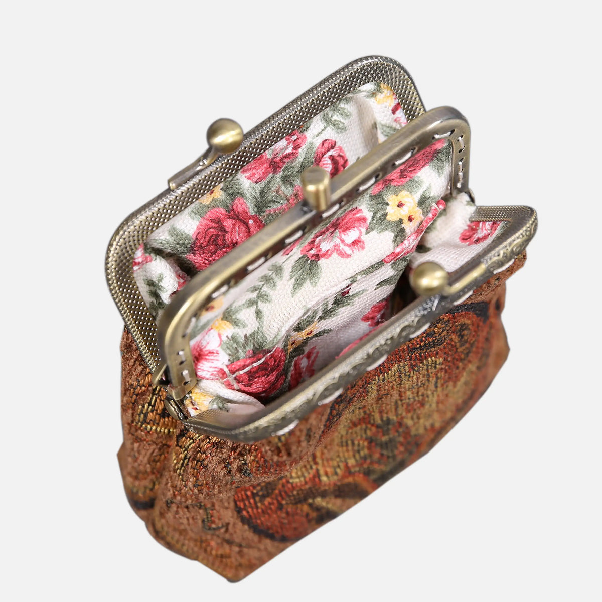 Damask Brown Double Kiss Clasp Coin Purse