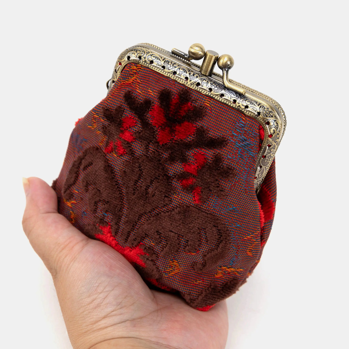 Burnout Velvet Scarlet Double Kiss Clasp Coin Purse