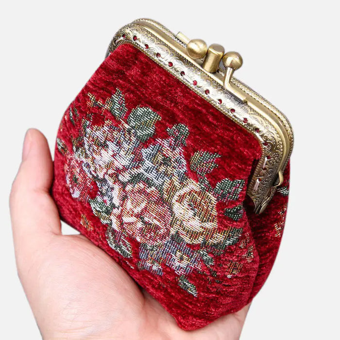 Rose Bouquet Double Kiss Clasp Coin Purse