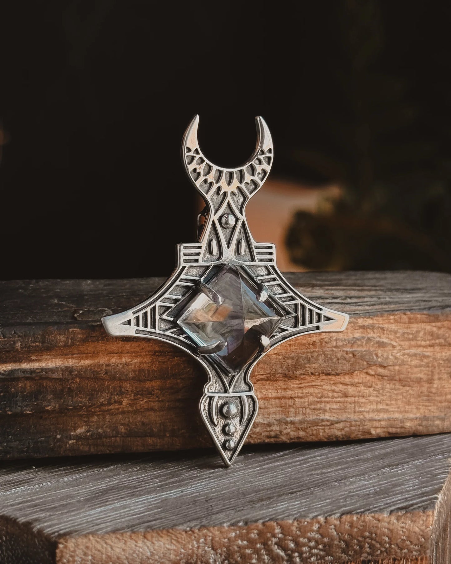 Armored Moon Necklace- Pyramid Quartz