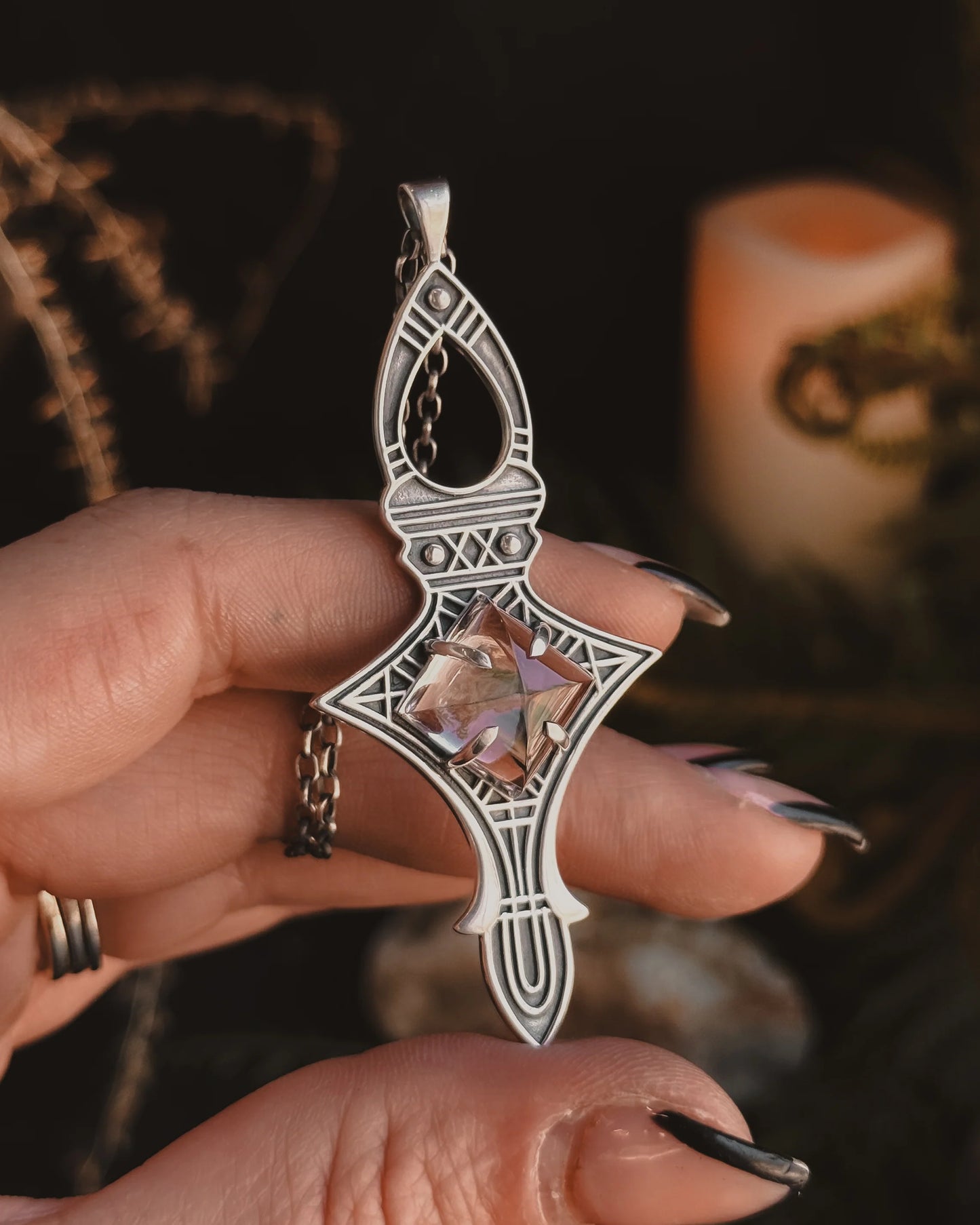 Armored Portal Necklace - Quartz Pyramid
