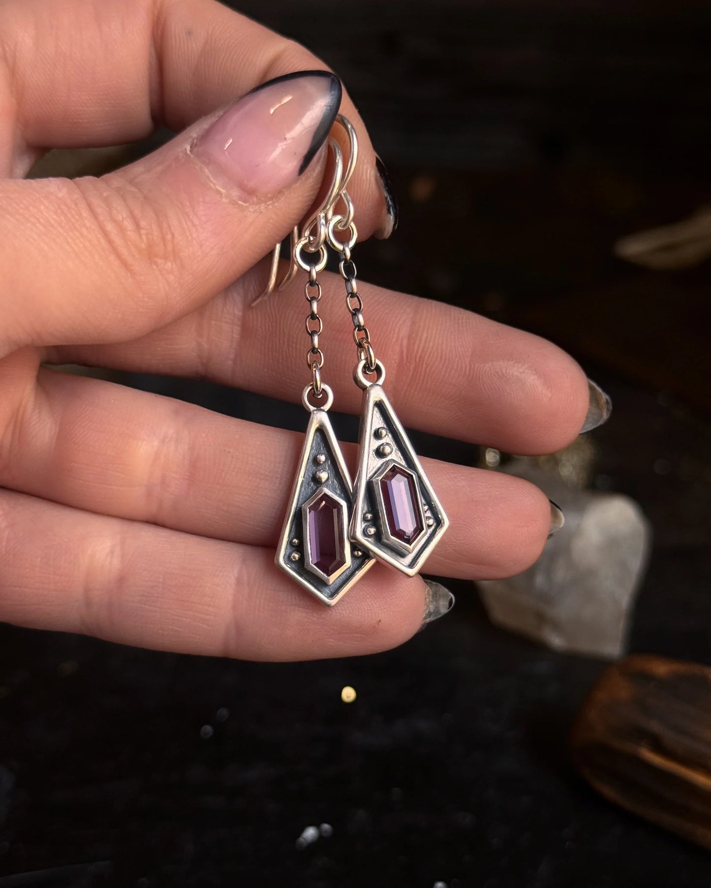 Maiden Dangle Sterling Silver Amethyst Earrings by Acid Queen