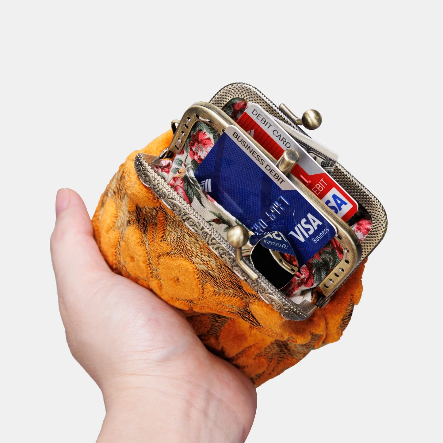 Burnout Velvet Orange Double Kiss Clasp Coin Purse