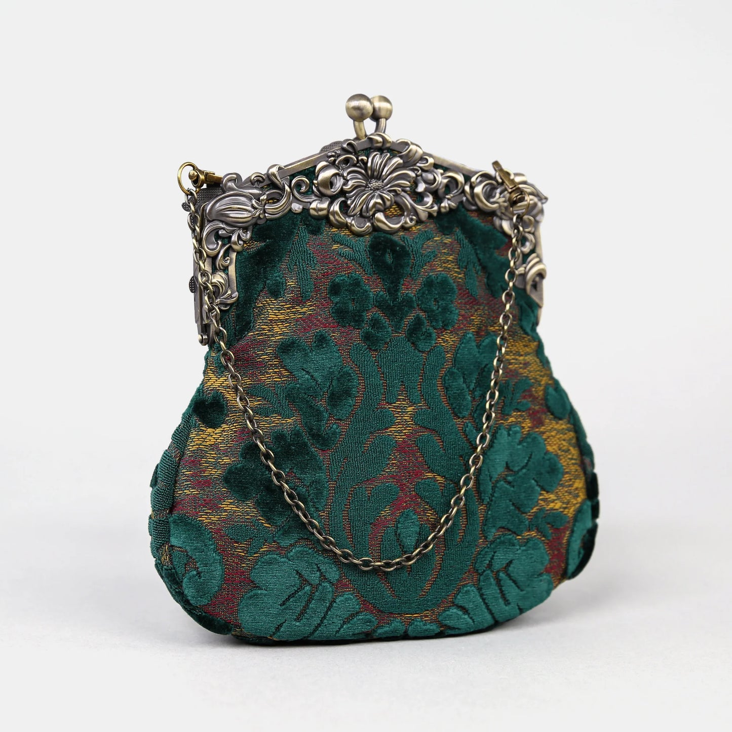 Burnout Velvet Jade Green Chatelaine Purse Large
