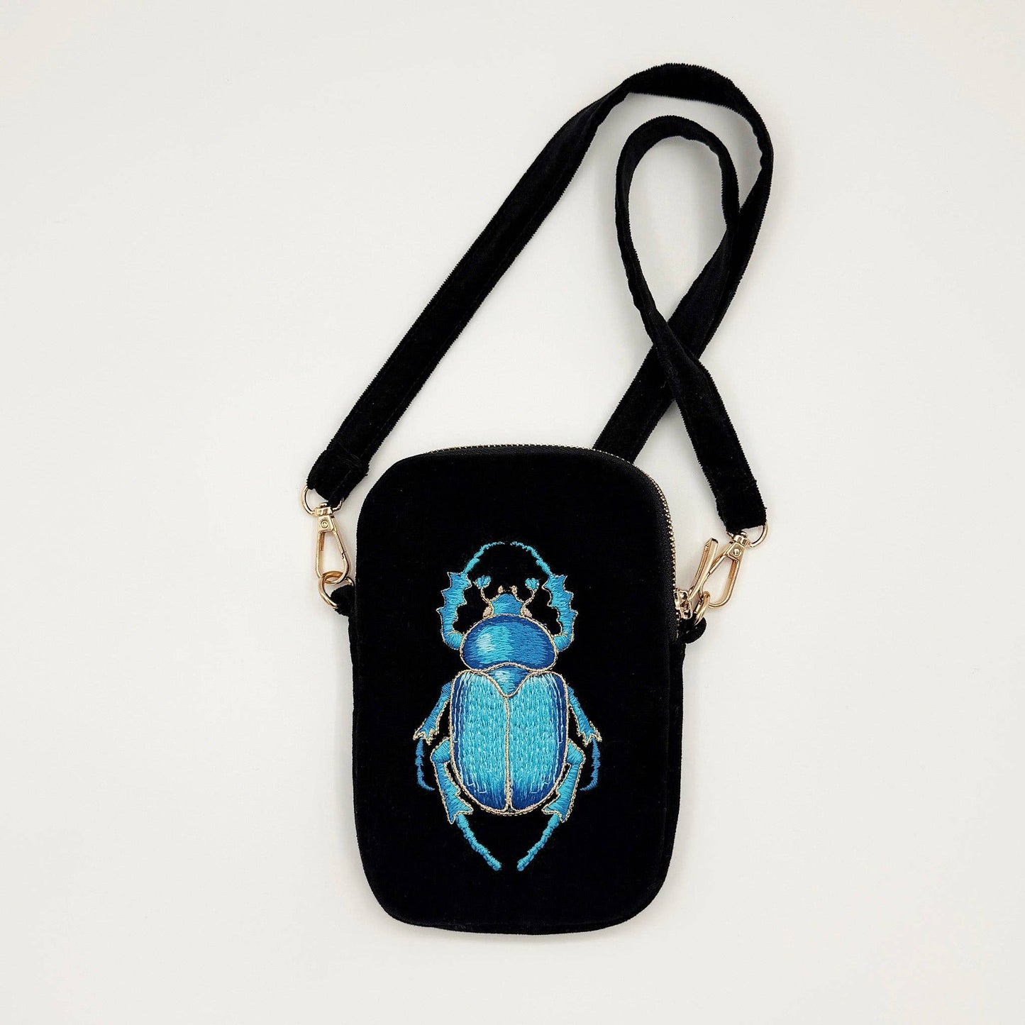Beetle - The Guardian Embroidered Velvet Cell & Sunnies Pouch