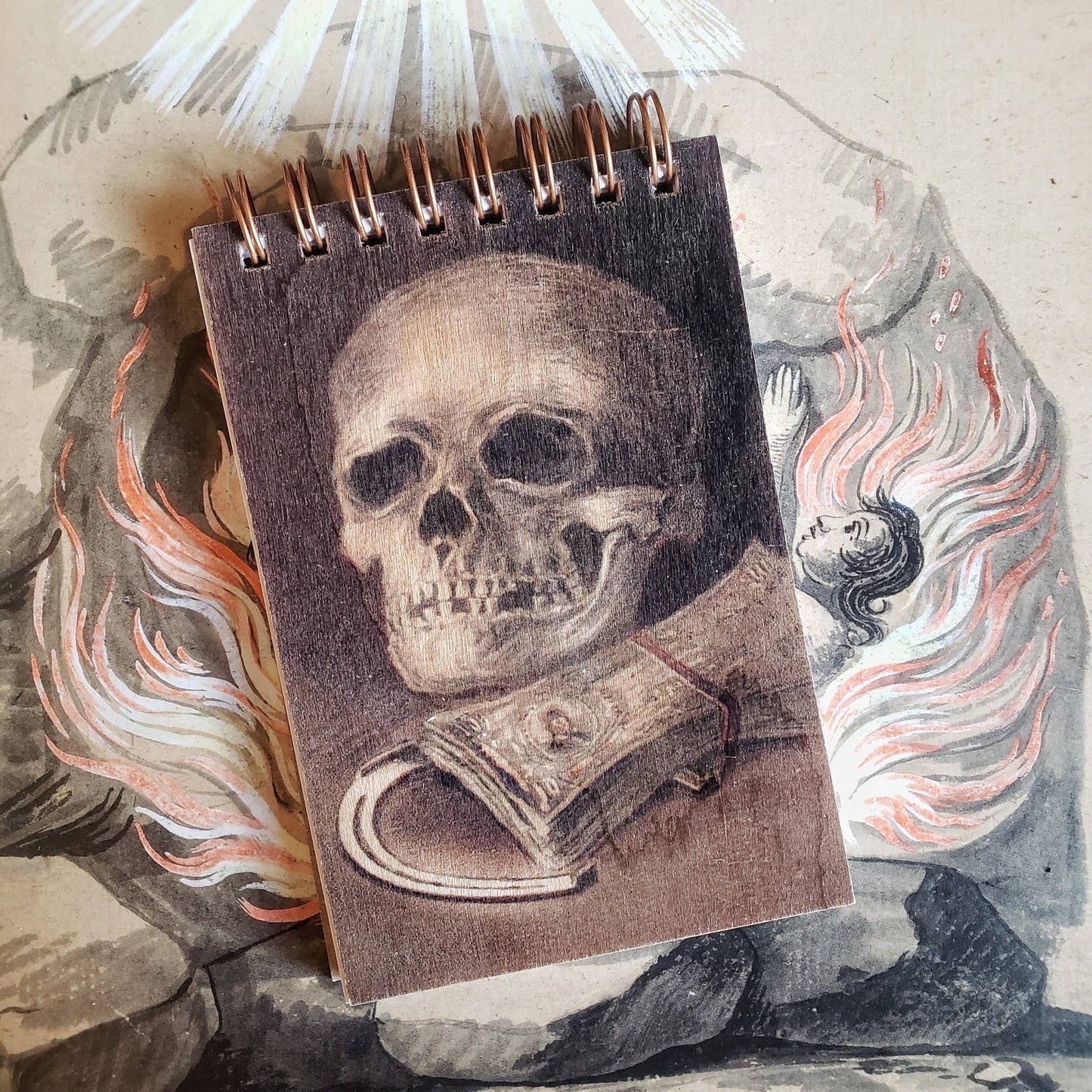 💀 Wood Notepad – Skull and Money 💀