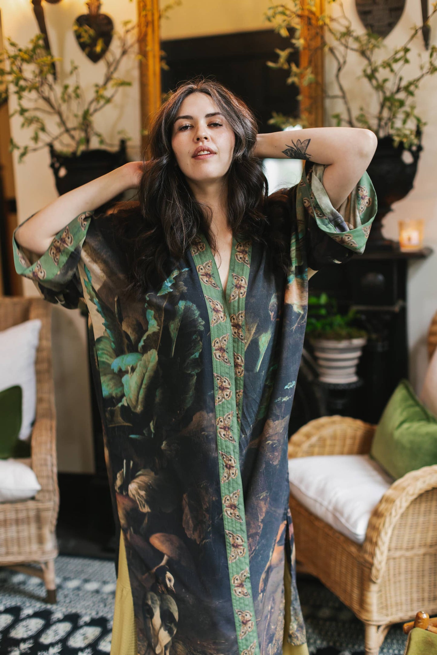 Heartwork Duster Kimono Robe w/ Butterflies