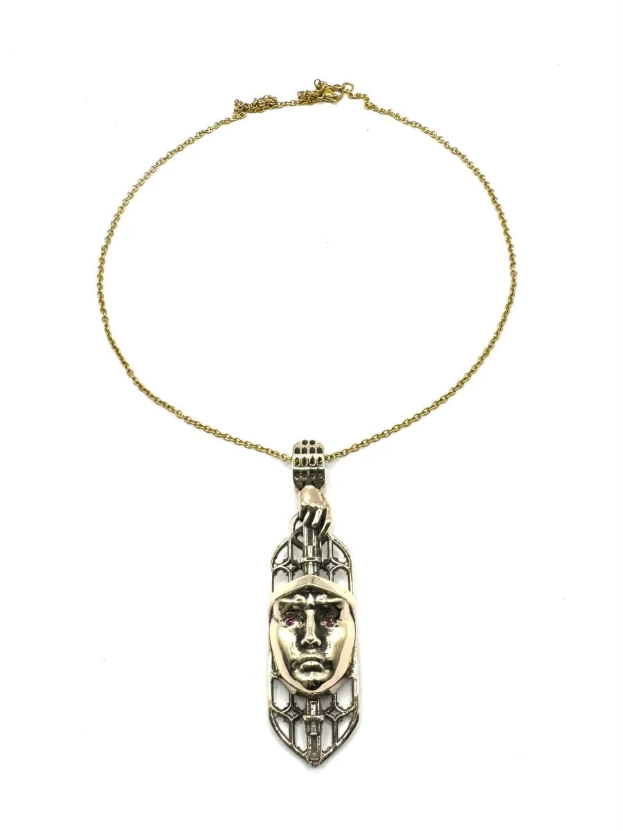 Large Effigy Pendant with Rhodolite Garnet Eyes - Necklace in Bronze by Julian the 2nd