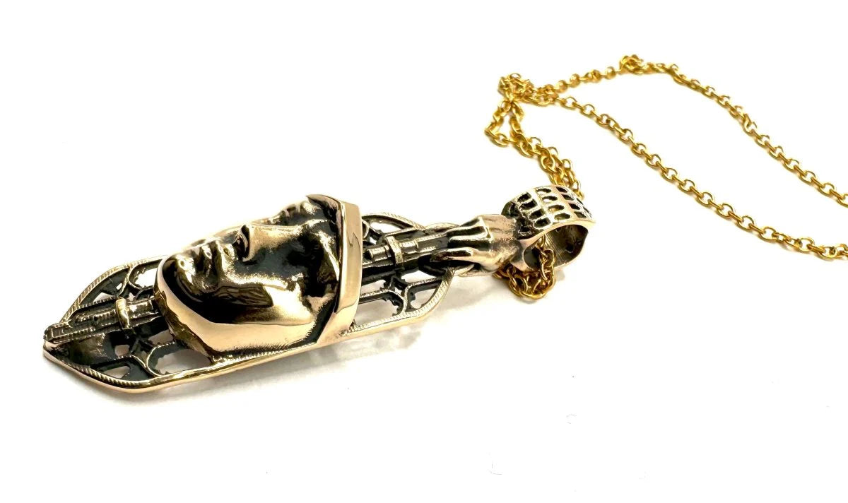 Large Effigy Pendant with Rhodolite Garnet Eyes - Necklace in Bronze by Julian the 2nd