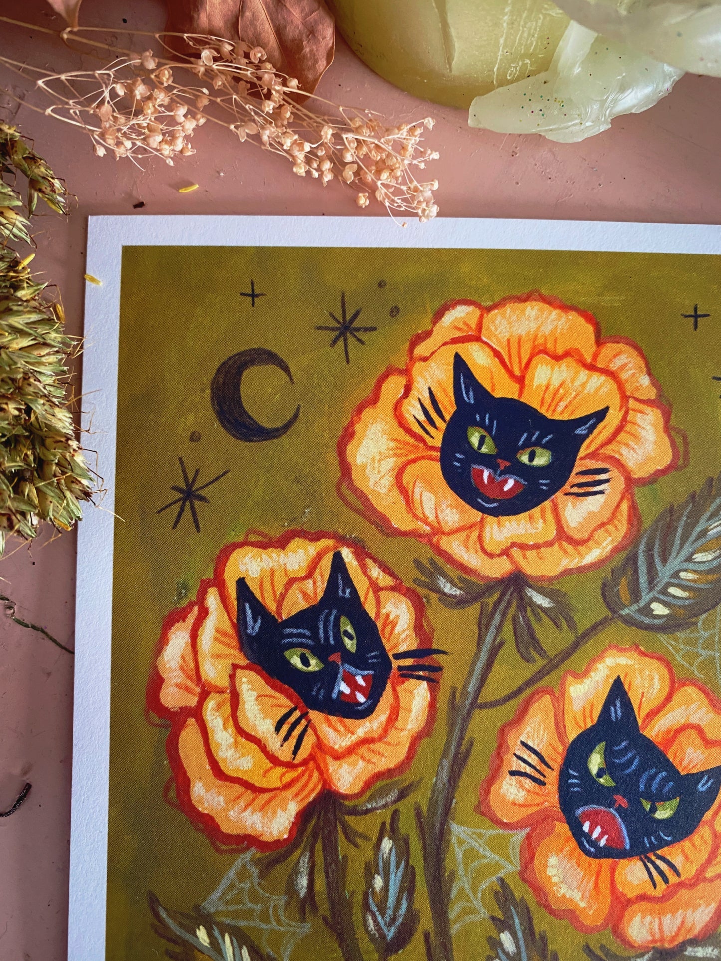 Spooky Cat Bouquet 5x7 Art Print by Olivia Faust