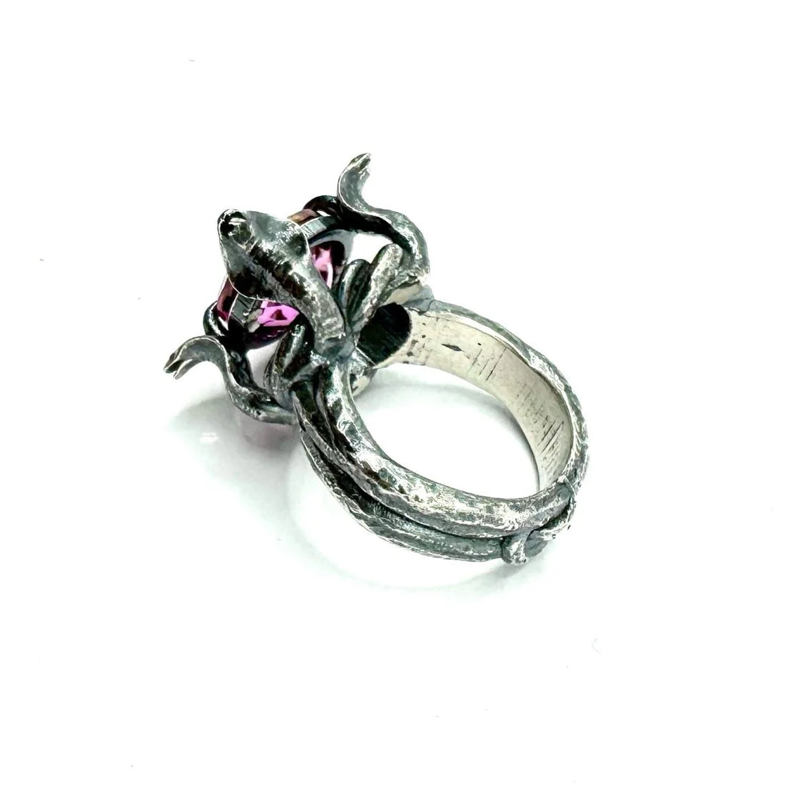 Temple of Minoan Sterling Azotic Pink Topaz Silver Ring with Snake Band