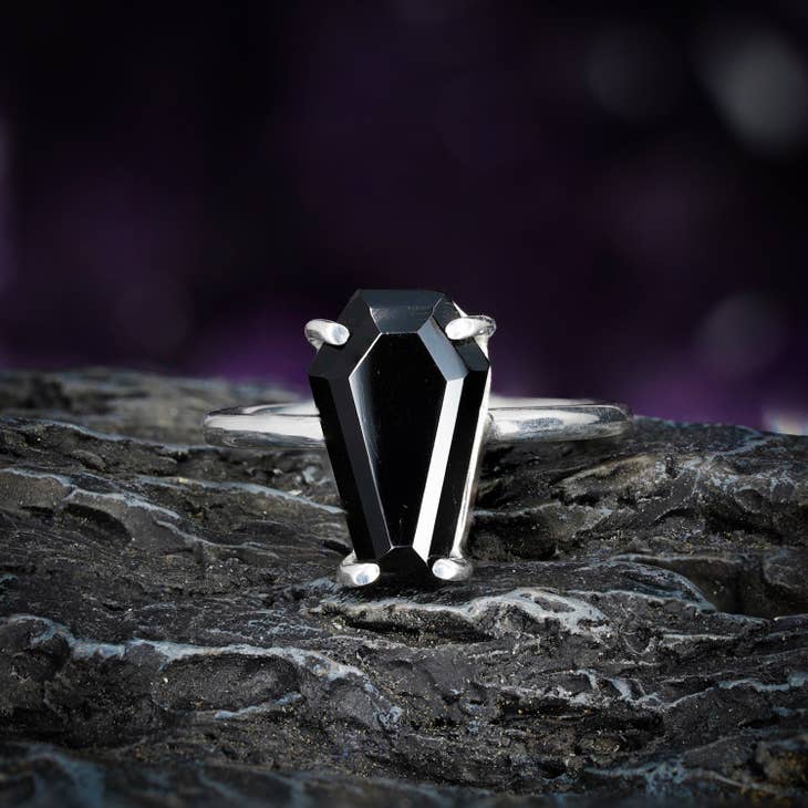 HOT Black Diamond Ring Coffin Cut Ring Black Onyx Coffin Ring