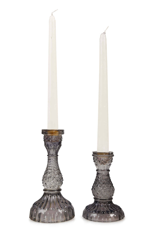 Vintage Style Glass Candle Stick Holders (Set of 2 - Black)