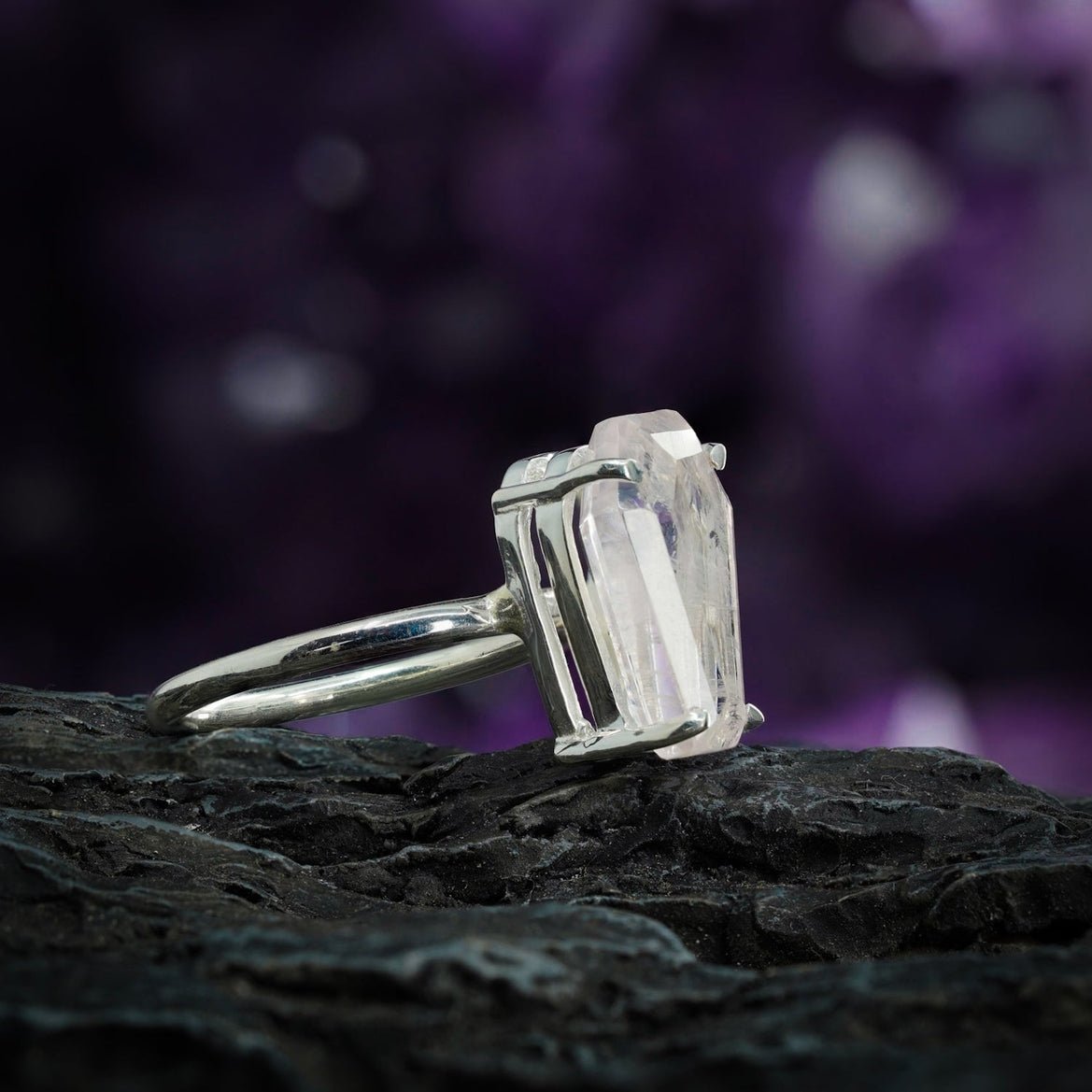 Rose Quartz Coffin Ring - Nocturne LLC