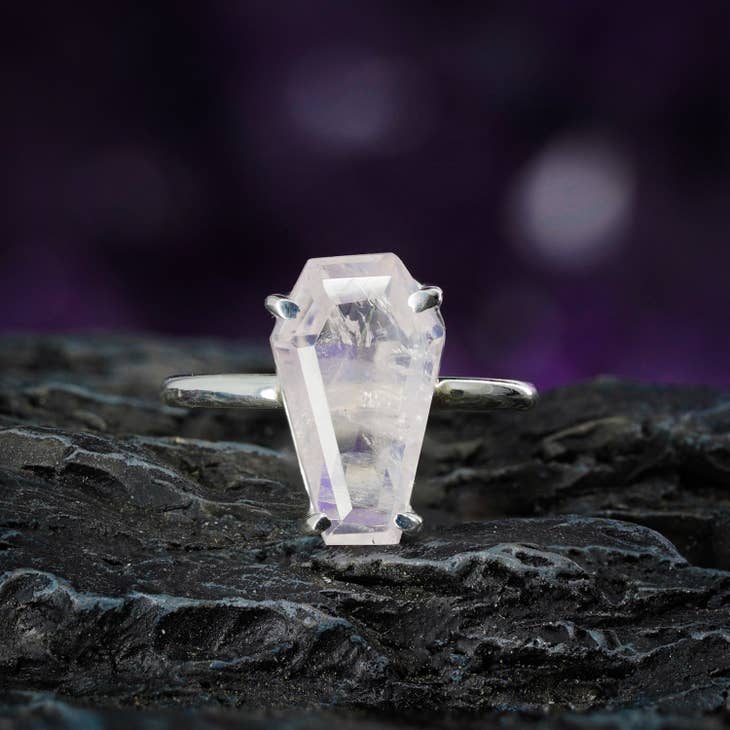 Rose Quartz Coffin Ring - Nocturne LLC
