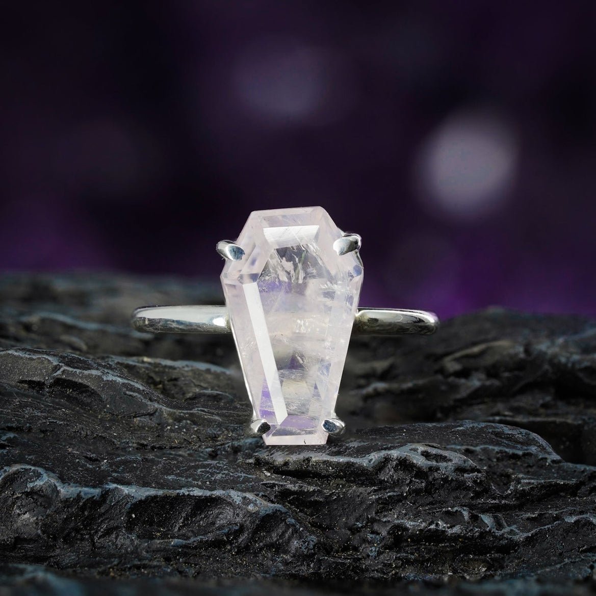 Rose Quartz Coffin Ring - Nocturne LLC